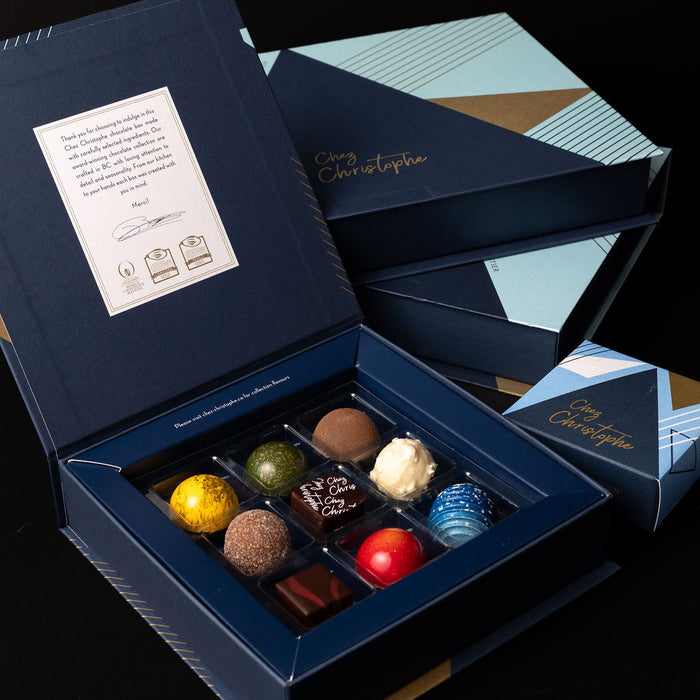 Canadian Chocolate companies - artisan chocolate boxes made in Metro Vancouver, BC, by Chez Christophe artisan chocolate shop.