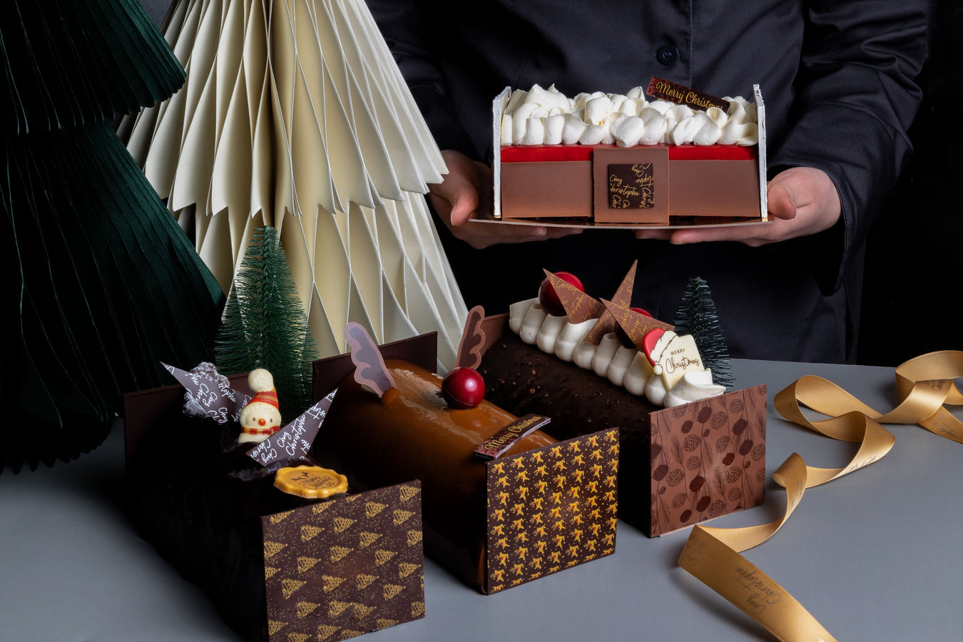 Best Christmas desserts in Burnaby and White Rock, near Vancouver, BC, Buche de Noel / Yule Log Christmas Dessert Cakes by Chez Christophe Cake Shop