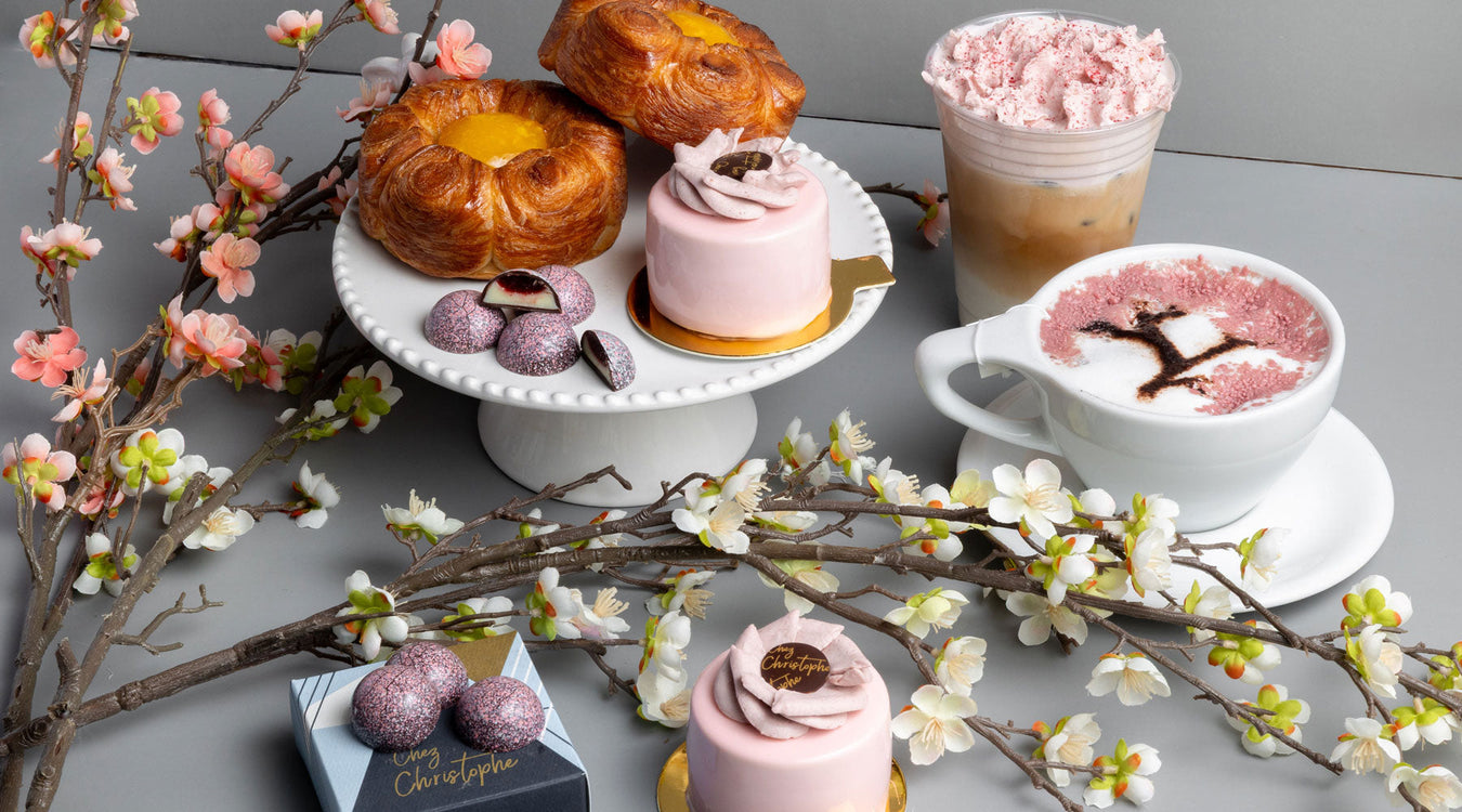 Cherry blossom treat collection in Metro Vancouver, BC, from Chez Christophe chocolate and patisserie shop in Burnaby and White Rock.