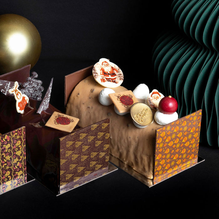 yule log cakes made by Chez Christophe  cake shop and patisserie in Burnaby and White Rock, near Vancouver, BC