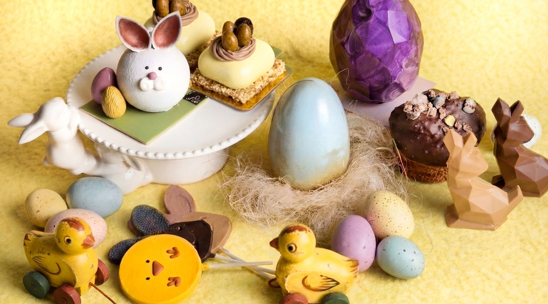 Best Easter treats in Vancouver, BC, chocolate bunny, chocolate eggs, dessert cake and specialty croissants from Chez Christophe chocolaterie patisserie in Burnaby and White Rock.