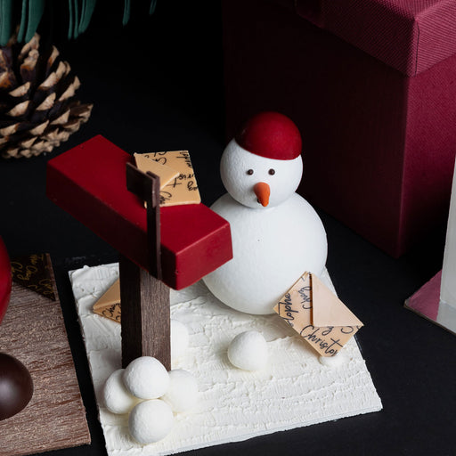 Artisan chocolate shop, best holiday gifts, chocolate snowman, Chez Christophe Chocolaterie in Burnaby and White Rock, near Vancouver, BC