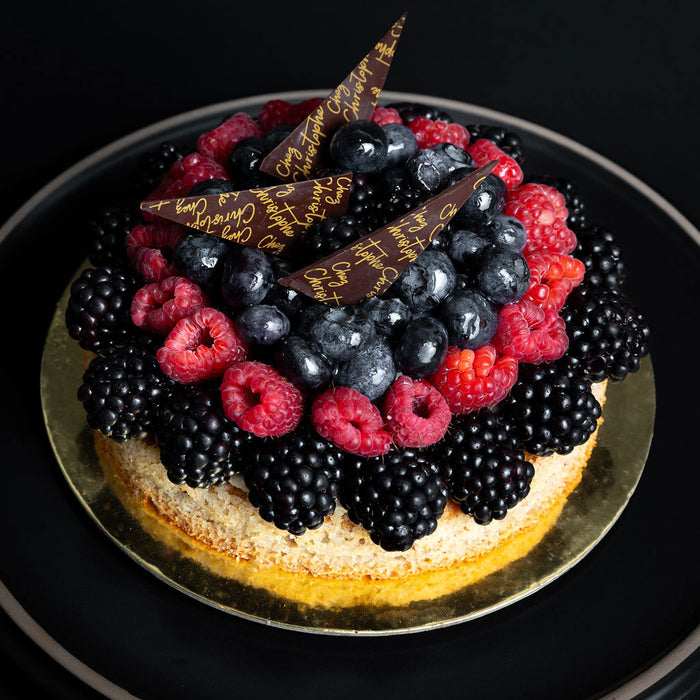 Fresh Fruit Financier summer cake, best cakes metro Vancouver from Chez Christophe Cake Shop and Patisserie in Burnaby and White Rock