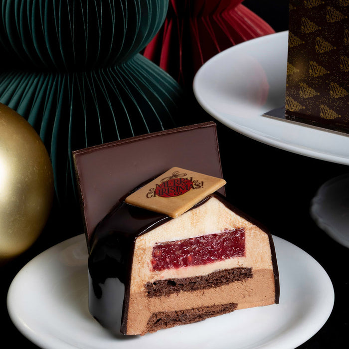 best chocolate buche de noel yule log from Chez Christophe artisan cake shop and patisserie in Burnaby and White Rock, near Vancouver, BC