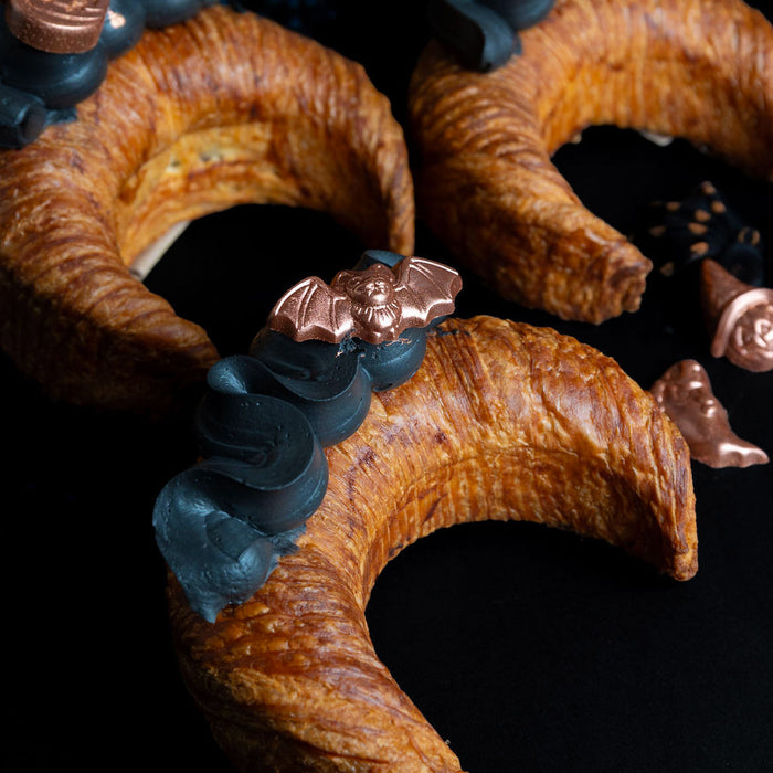 halloween-themed specialty croissant with chocolate and raspberry filling from Chez Christophe Patisserie in burnaby, white rock, West Vancouver. 