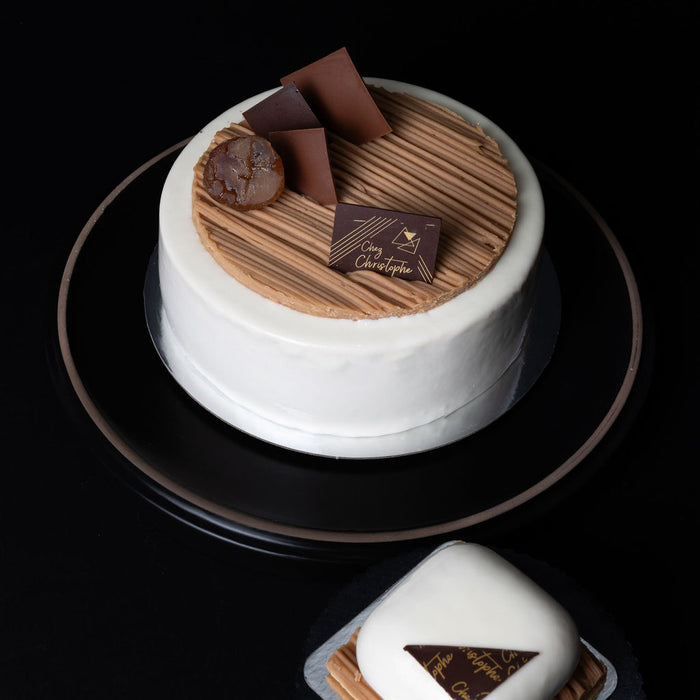 Top mont blanc cake - chestnut, Vancouver, BC. Chez Christophe artisan cake shop in Burnaby and White Rock, near Vancouver, BC