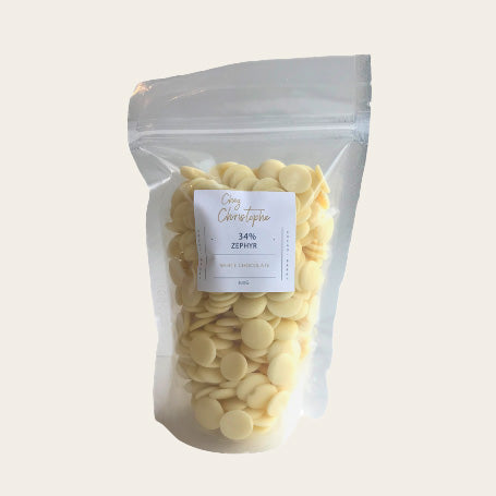 bulk 34 percent white chocolate from Chez Christophe chocolate shop in Burnaby and White Rock, BC, shipping Canada-wide