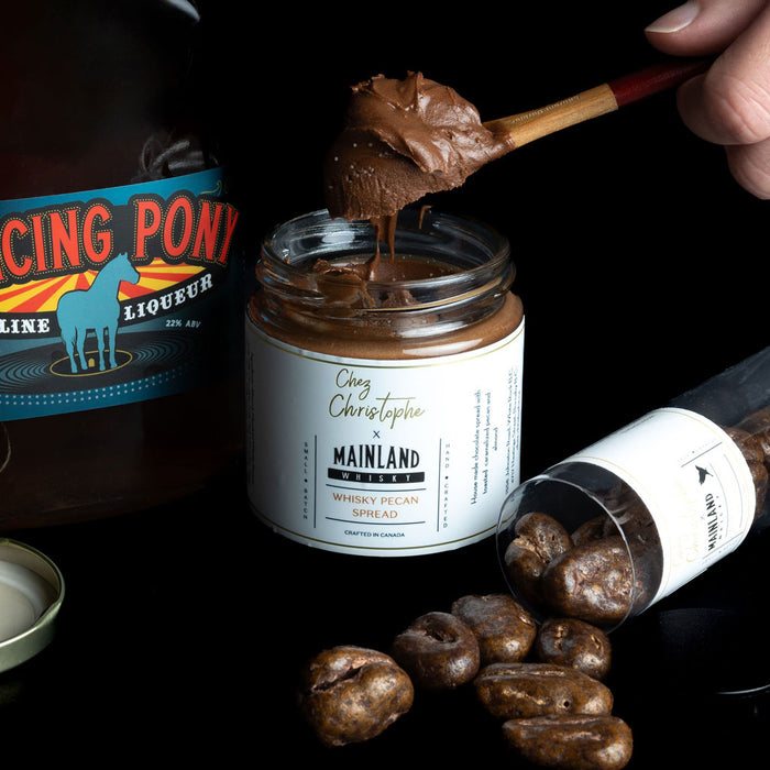 small batch Mainland whisky pecan chocolate spread made in Canada, Chez Christophe Patisserie in Burnaby and White Rock, BC