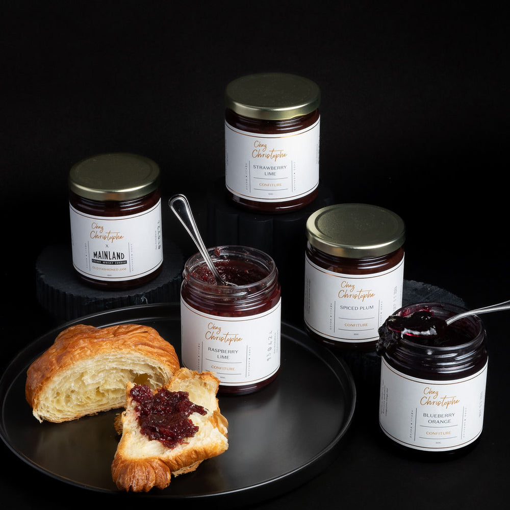 local jams and fruit preserves - shop packaged goods - made in Canada - Chez Christophe artisan patisserie and cafe in Burnaby and White Rock, near Vancouver, BC