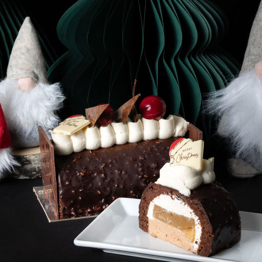 Best cake shop in White Rock, BC, Buche de Noel / Yule Log Christmas Dessert Cakes by Chez Christophe Chocolate Shop and Bakery