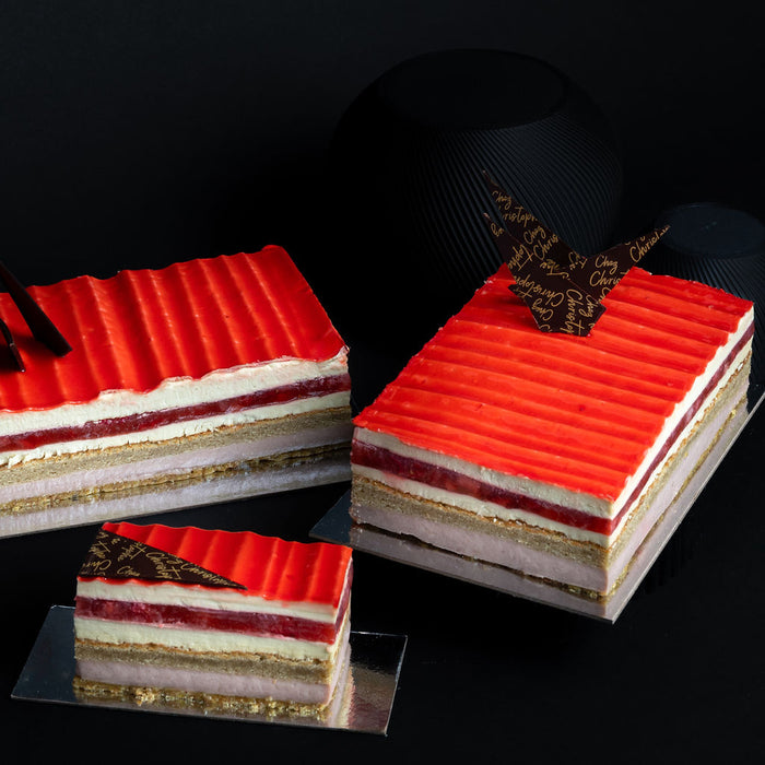 summer strawberry pistachio cake from Chez Christophe cake shop and patisserie in Burnaby and White Rock, near Vancouver, BC